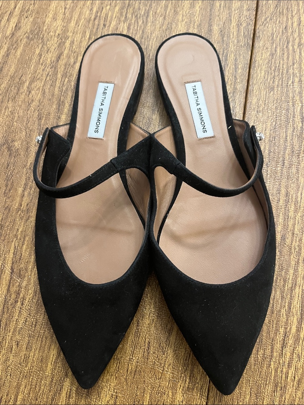 Tabitha Simmons Black Pointed Slingback Mules